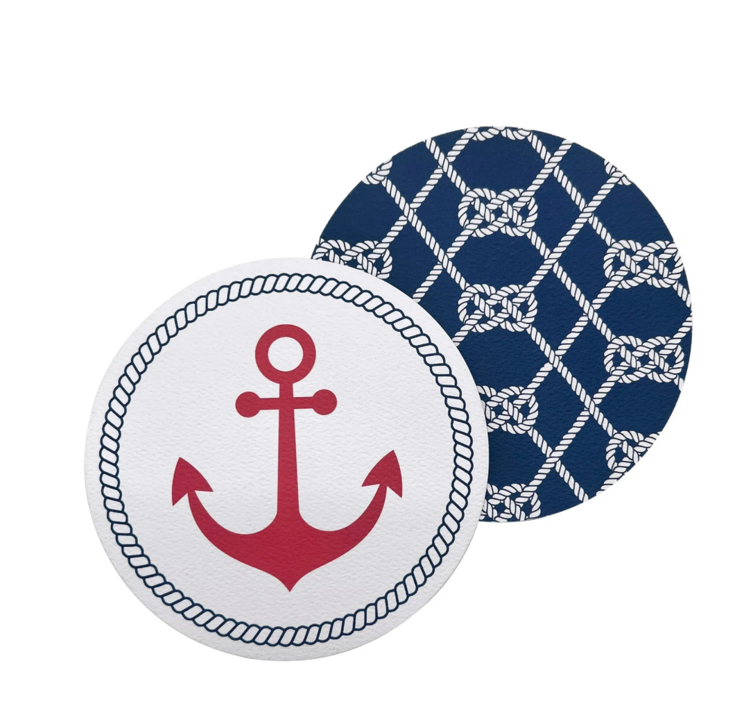 Red Anchor & Nautical Knots Signature Coaster Set