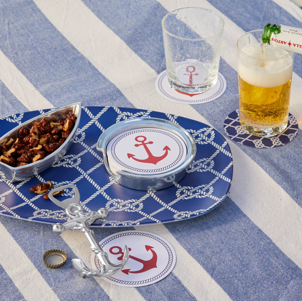 Red Anchor & Nautical Knots Signature Coaster Set - Thumbnail 4