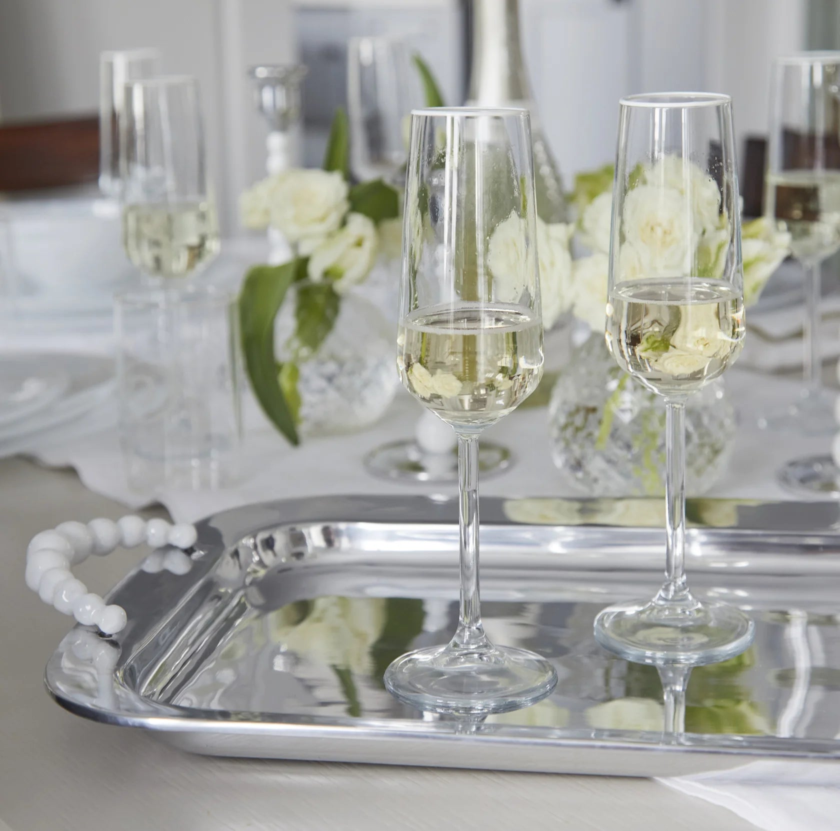 Fine Line with White Rim Champagne Flute Glass - Set of 4