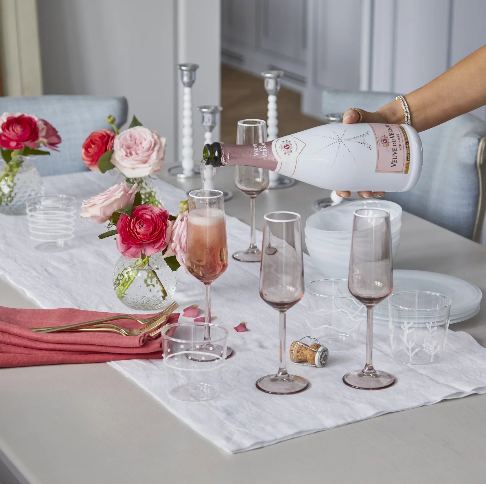 Fine Line with White Rim Champagne Flute Glass - Set of 4