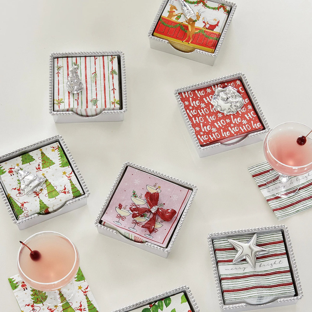 Mariposa Happy Santa Beaded Napkin Box Set