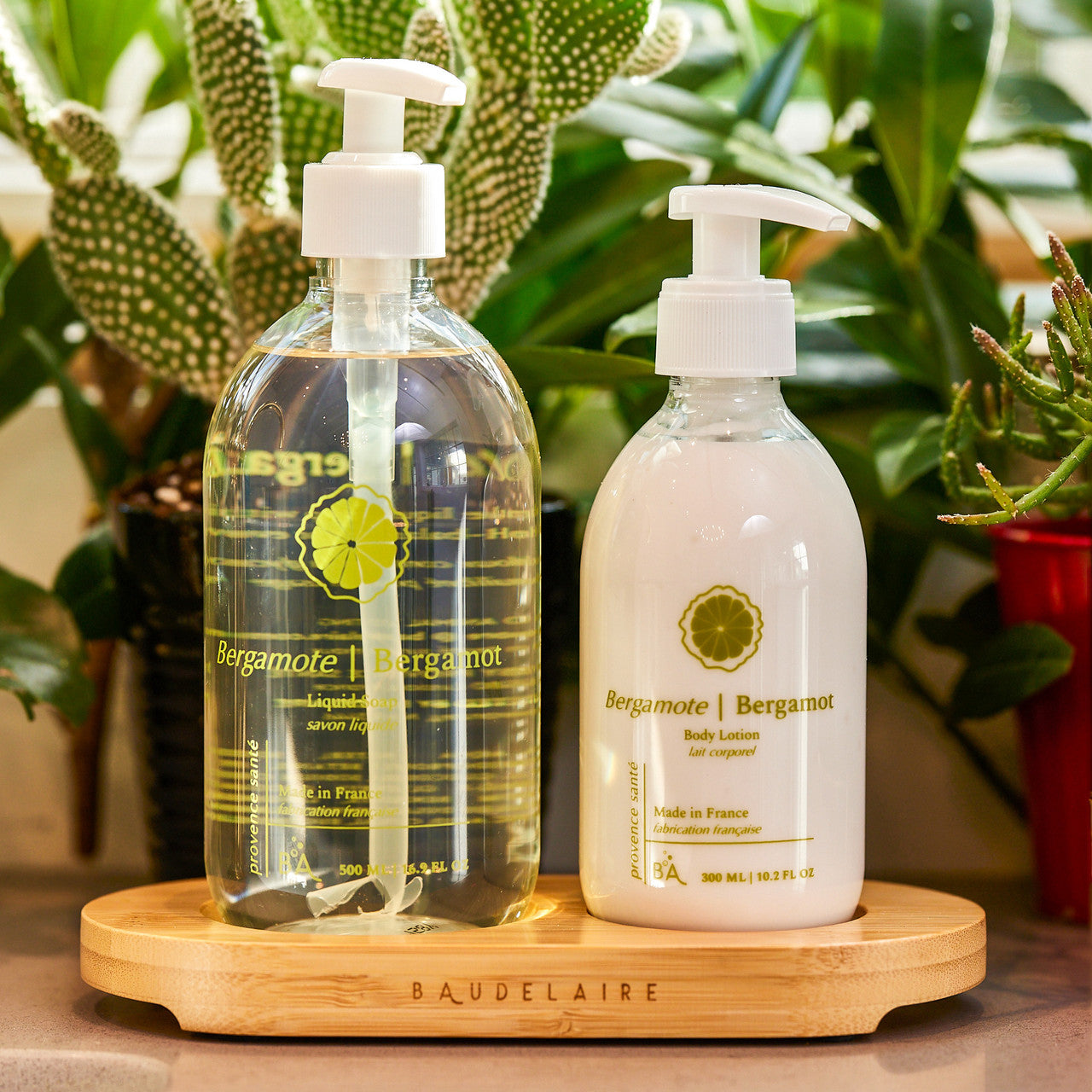 Liquid Soap & Lotion Set w/ Bamboo Tray