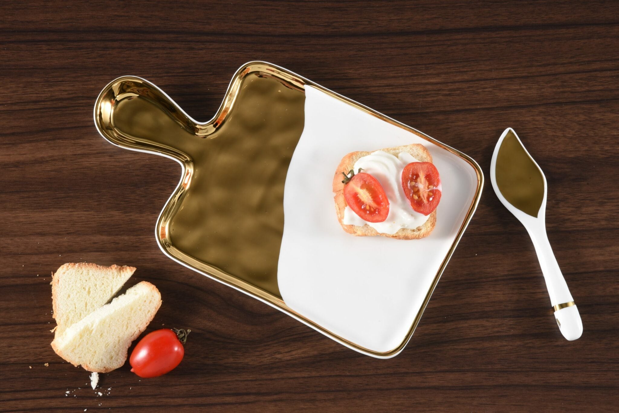 The Tray Set - White Porcelain W/ Gold Finish