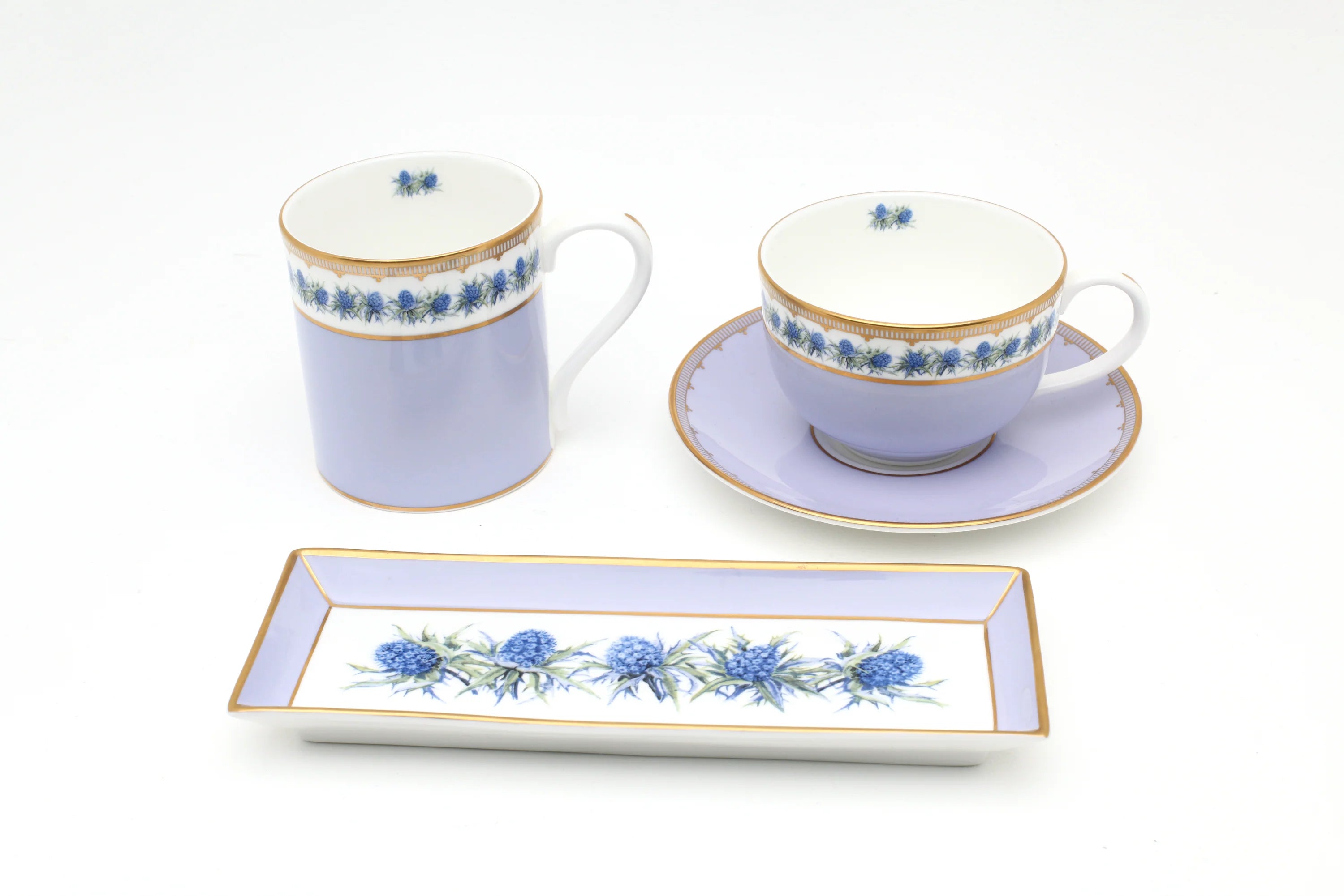 Thistle Lilac Shell Garden Floral Teacup & Saucer