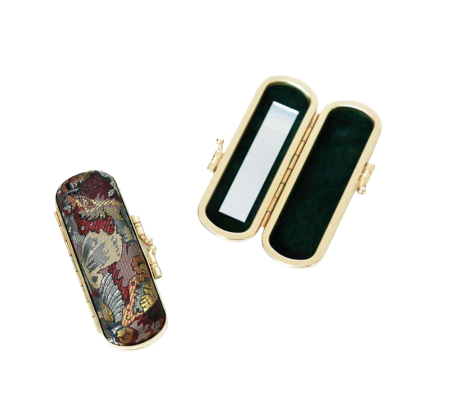 Floral Brocade Lipstick Case/ Holder with Mirror