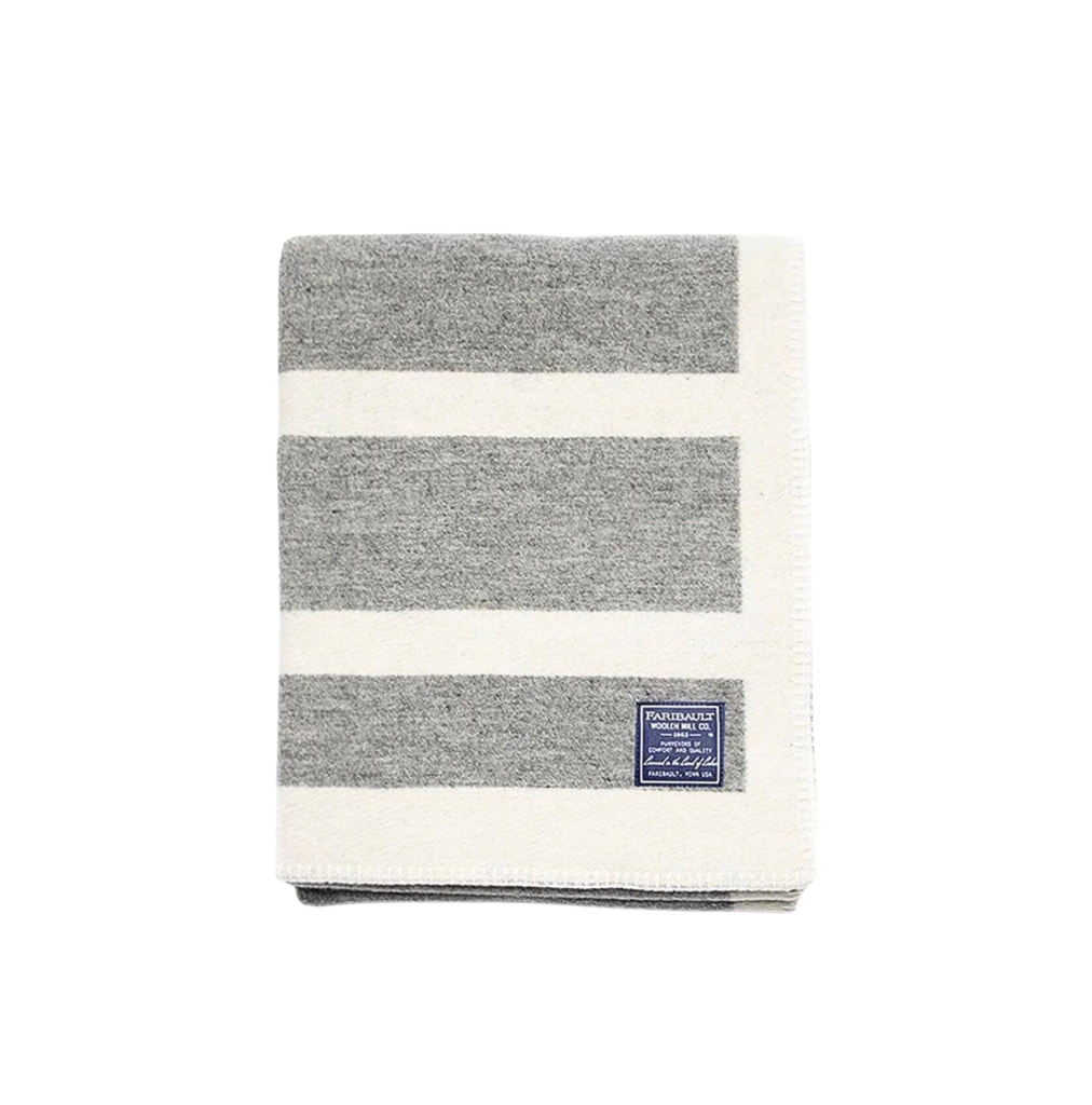 Reversible Frame Stripe Wool Throw Blanket