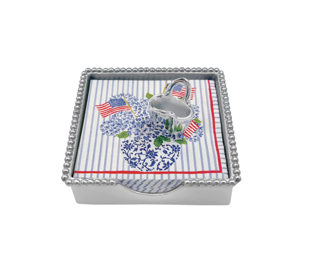 Flags & Hydrangeas Tote Beaded Napkin Set Box - Thumbnail 3