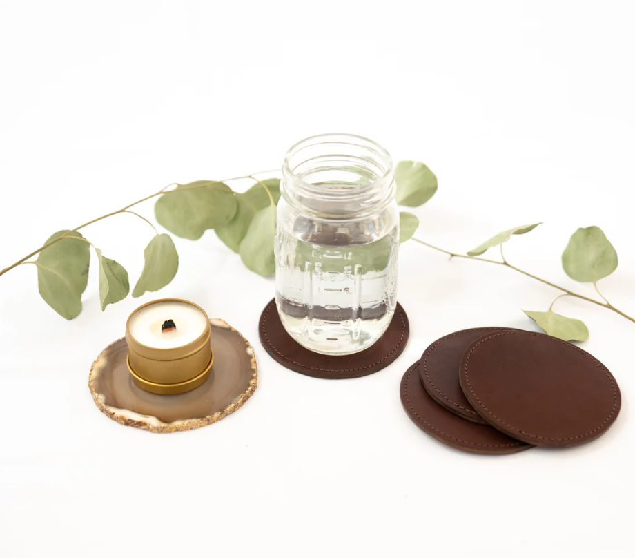 Circle Leather Coasters - Set of 4 - Thumbnail 2