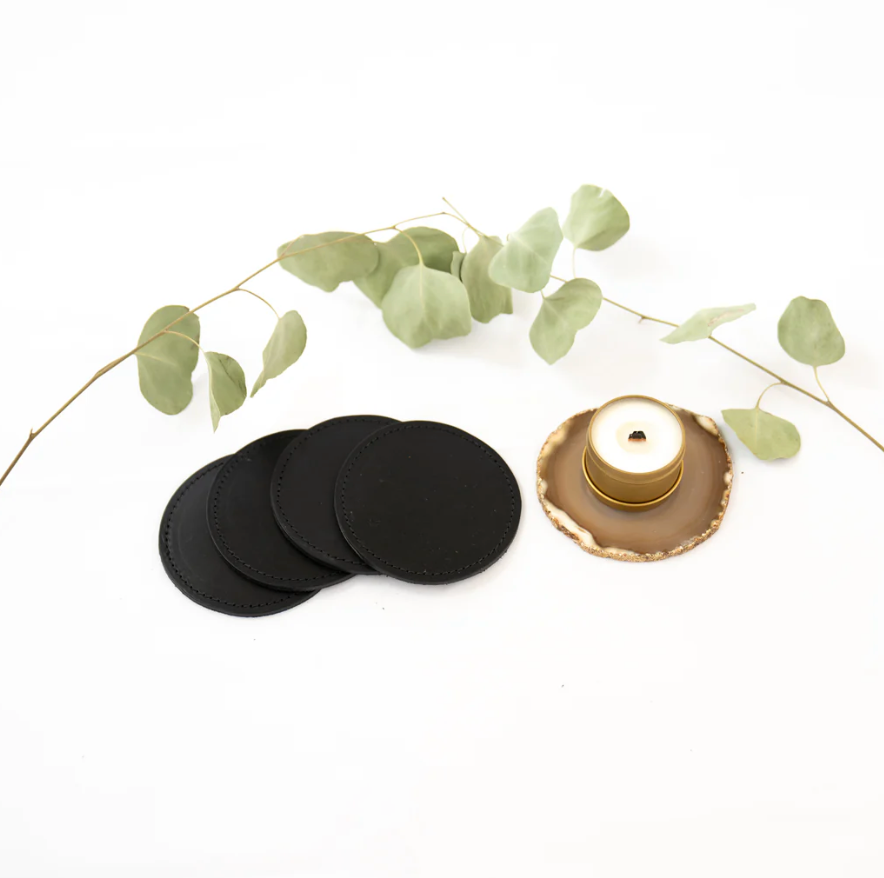 Circle Leather Coasters - Set of 4 - Thumbnail 3