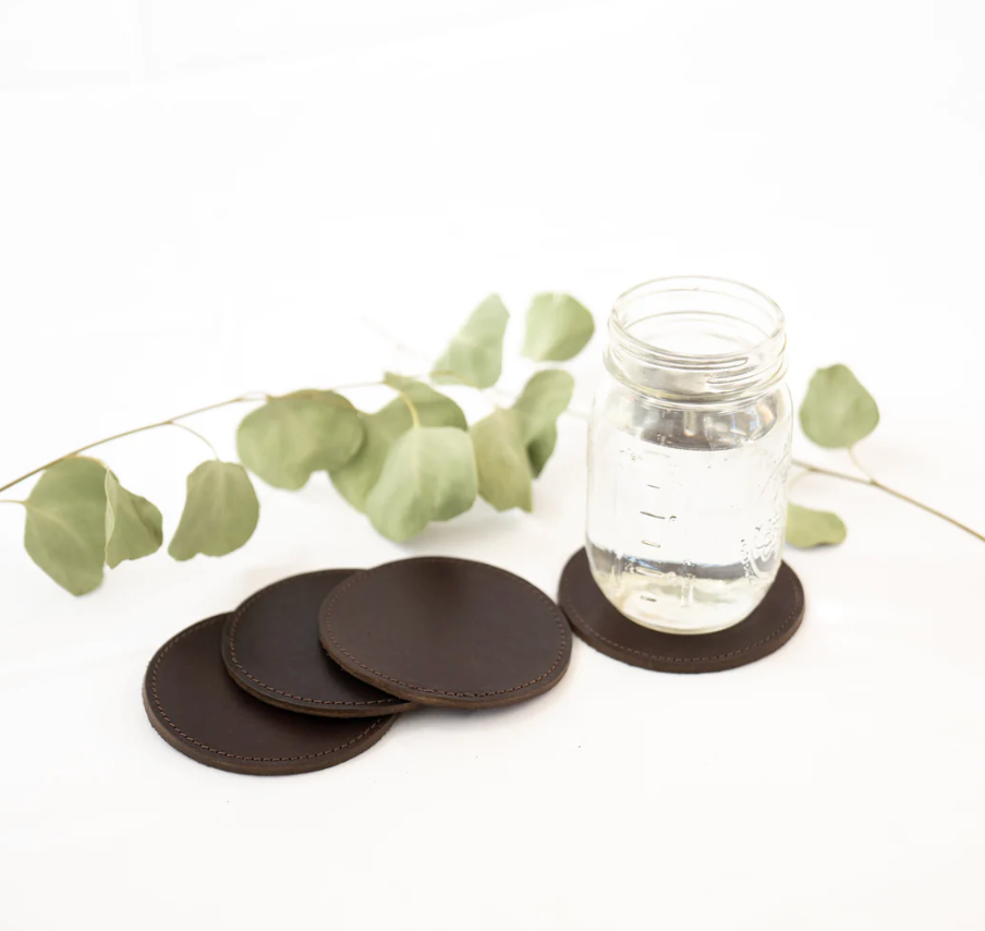 Circle Leather Coasters - Set of 4 - Thumbnail 5