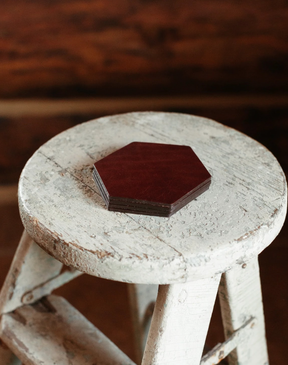 Hexagonal Leather Coasters - Set of 4 - Thumbnail 5
