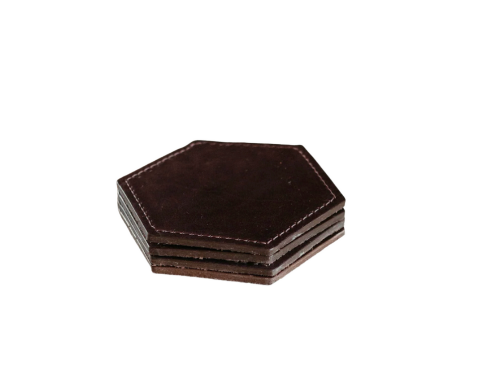 Hexagonal Leather Coasters - Set of 4 - Thumbnail 3