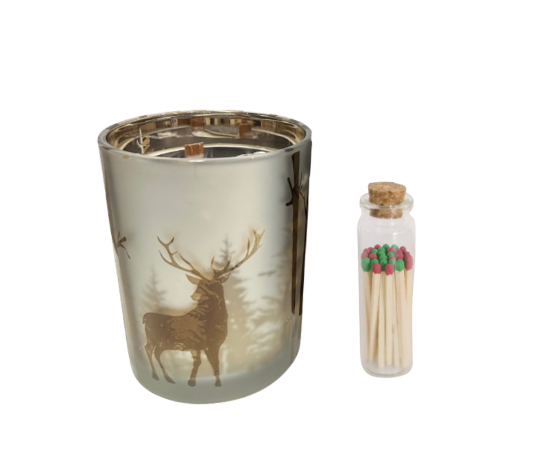 The Winter Elk Glass Candle & Match Set