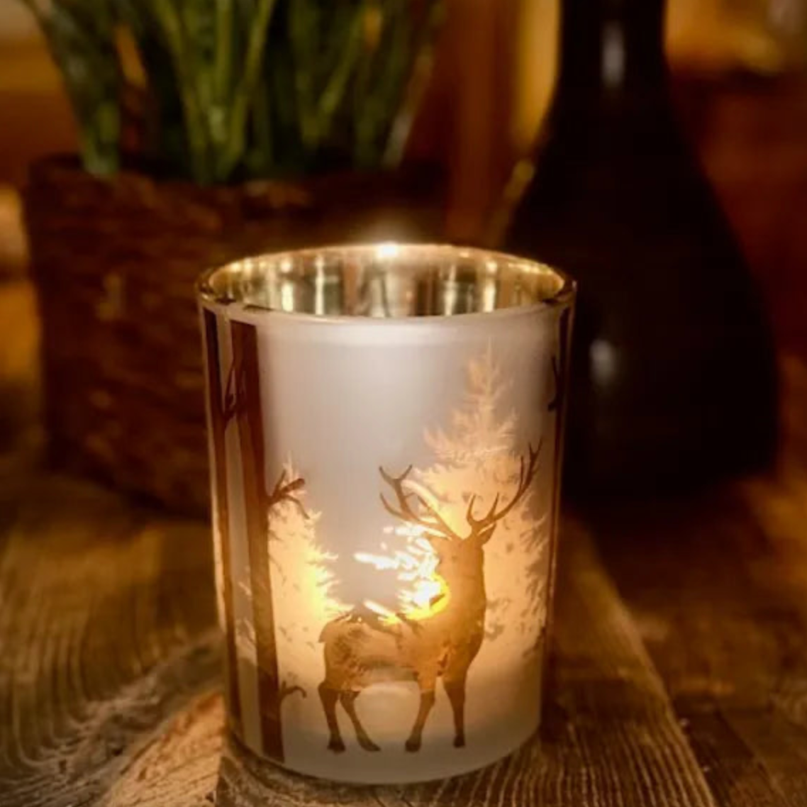 The Winter Elk Glass Candle & Match Set