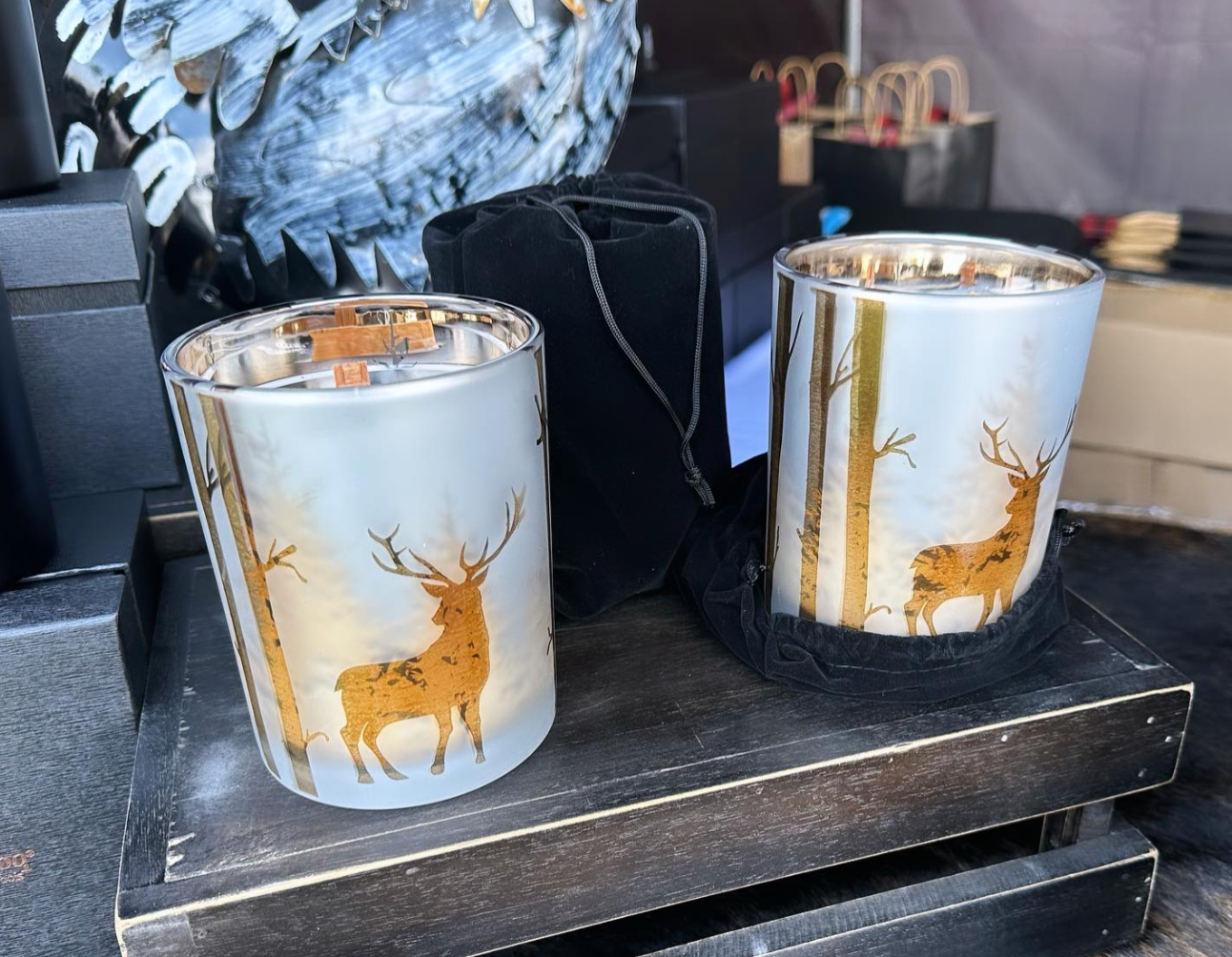 The Winter Elk Glass Candle & Match Set