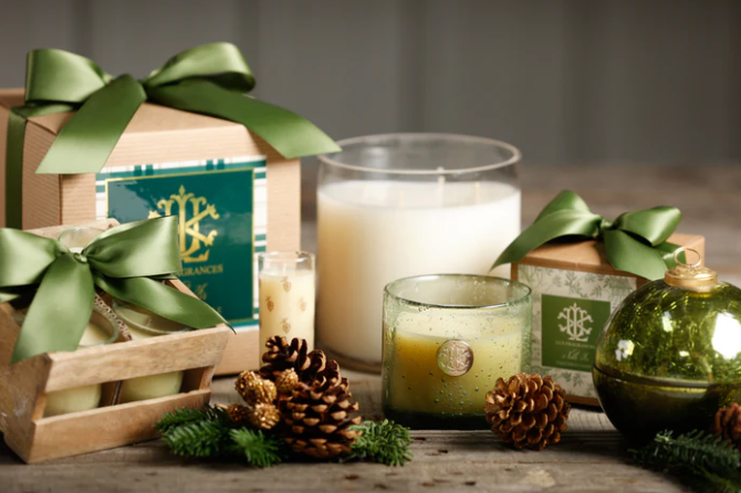 Noble Fir Green Glass Ornament Candle