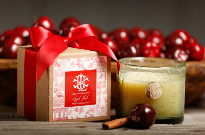 13 oz Fall Candle in Green Glass in Box With Bow