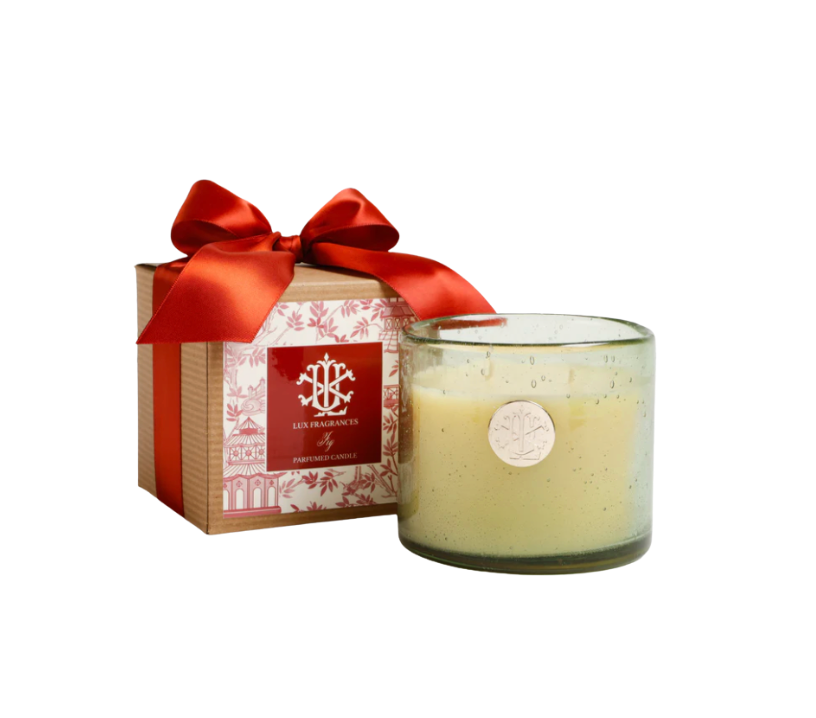 13 oz Fall Candle in Green Glass in Box With Bow