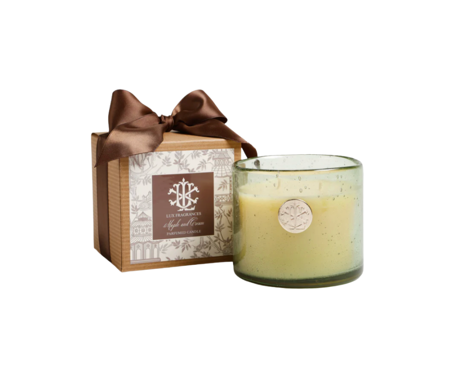 13 oz Fall Candle in Green Glass in Box With Bow