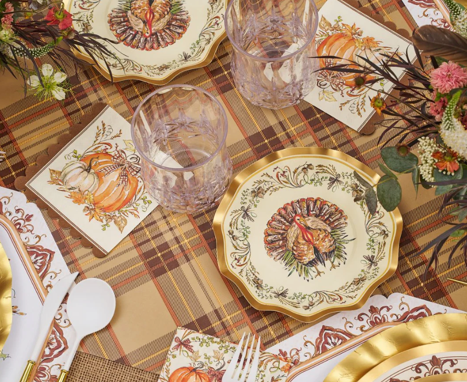 Thanksgiving Themed Cocktail Napkins with Ceramic Tray