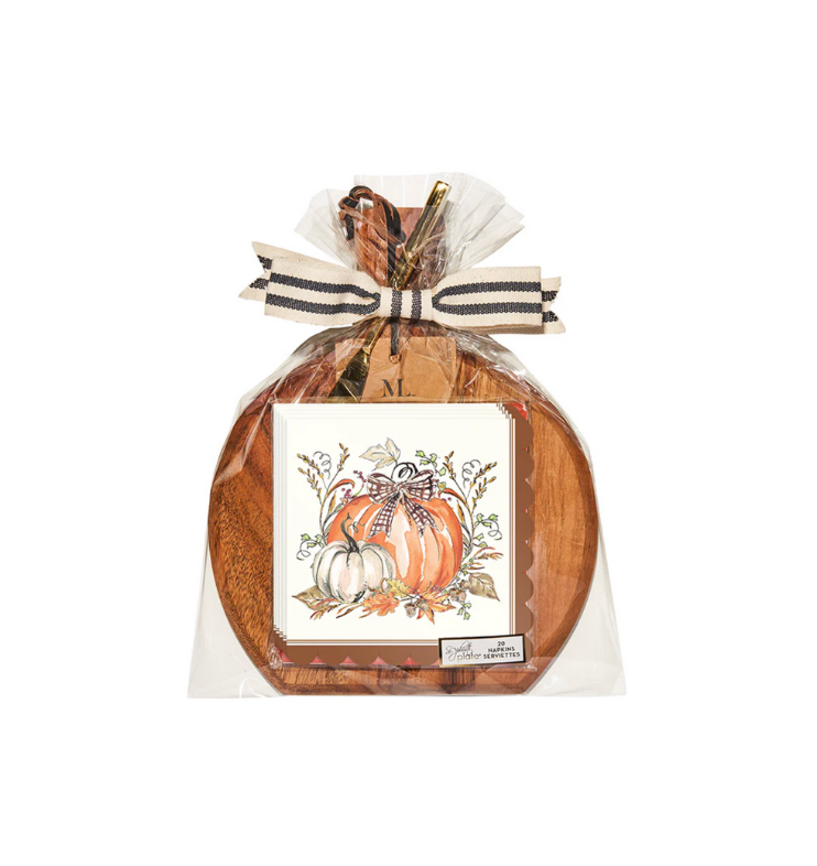 Acacia Serving Board & Autumn Napkins Set