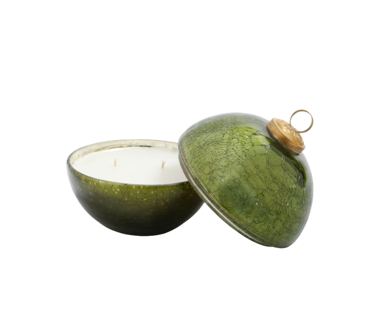 Noble Fir Green Glass Ornament Candle
