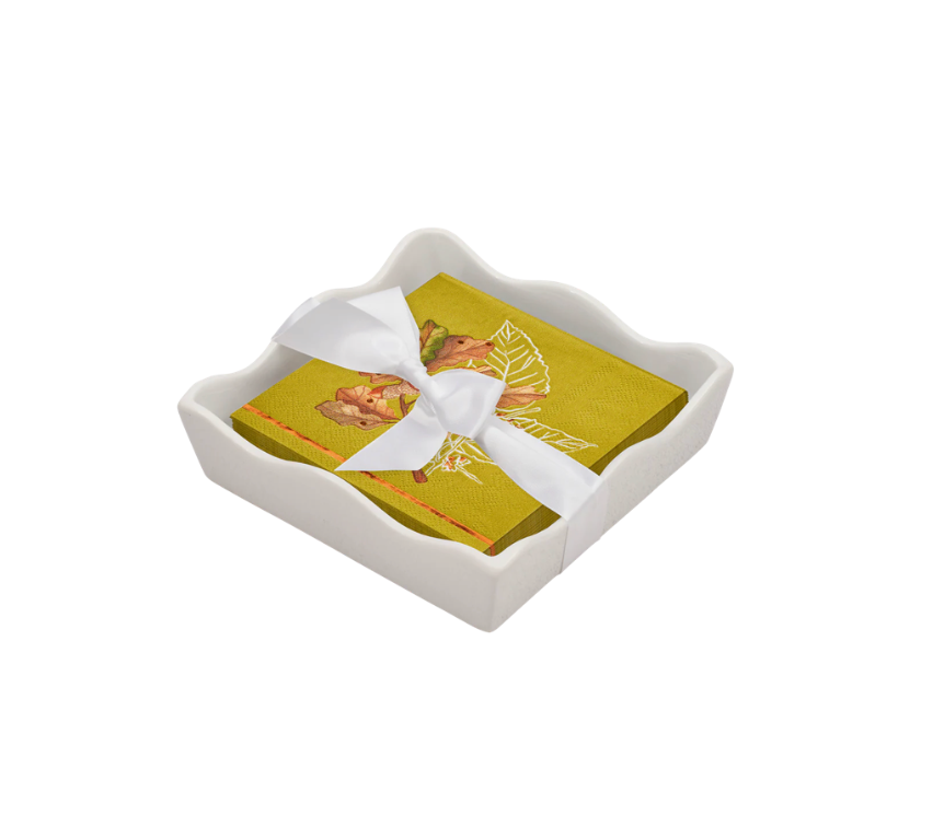 Thanksgiving Themed Cocktail Napkins with Ceramic Tray