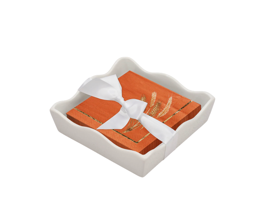 Thanksgiving Themed Cocktail Napkins with Ceramic Tray