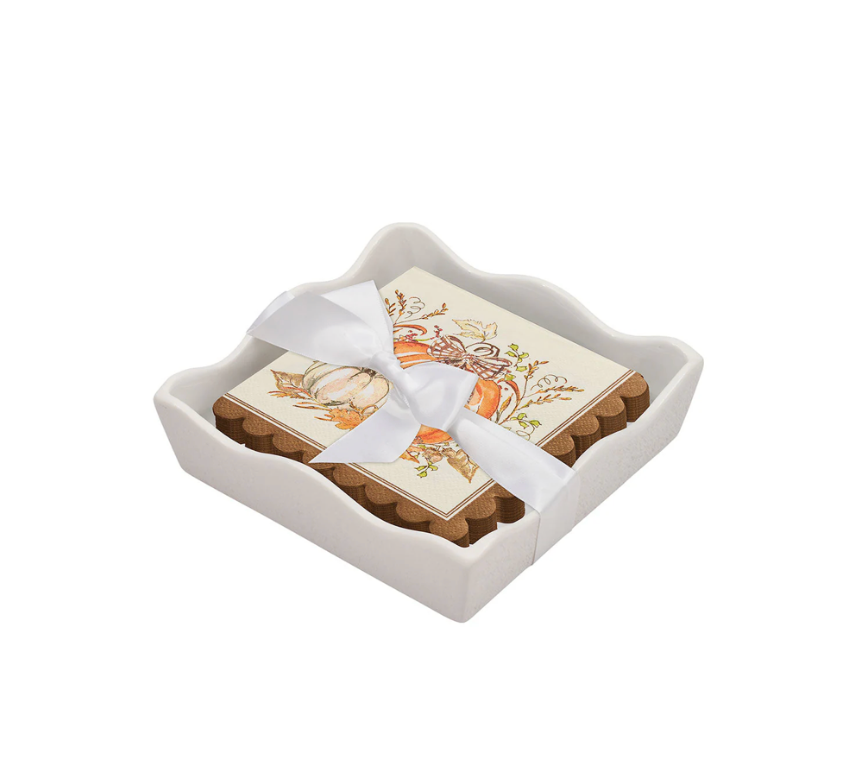Thanksgiving Themed Cocktail Napkins with Ceramic Tray