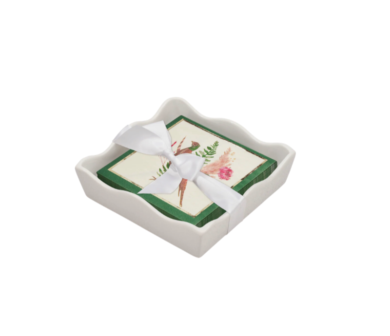 Thanksgiving Themed Cocktail Napkins with Ceramic Tray