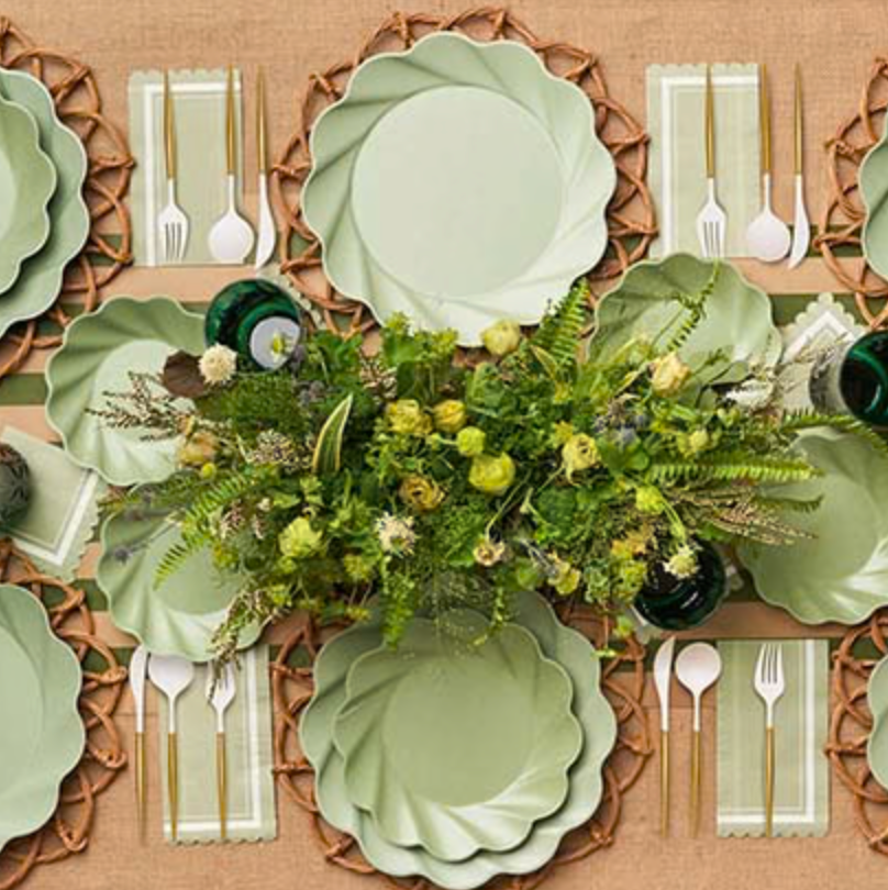 Acacia Bevel Board Green w/ Ribbon & Gold Spreader Knife | Gather | 9.75 x 8"