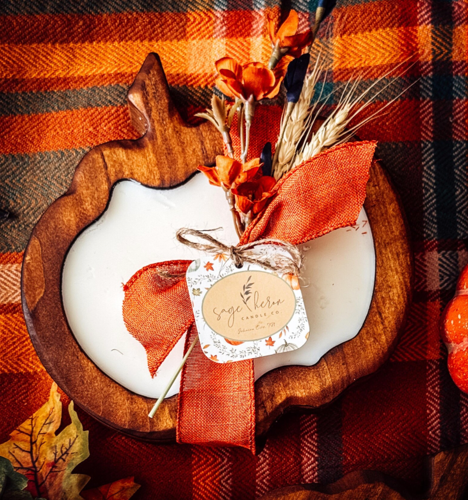 Wood Pumpkin 2-Wick Candle