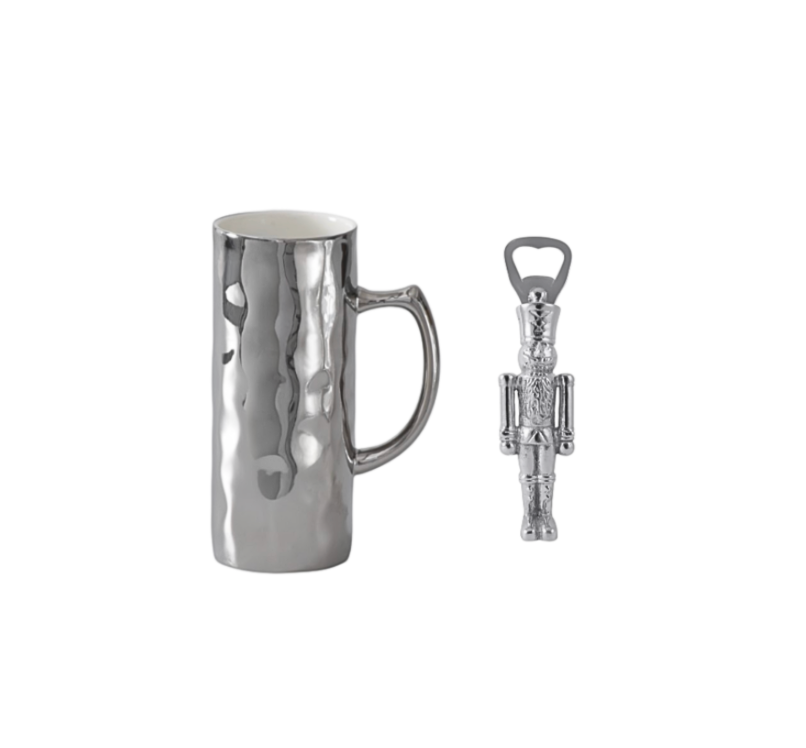 Nutcracker Holiday Beer Mug & Bottle Opener Set
