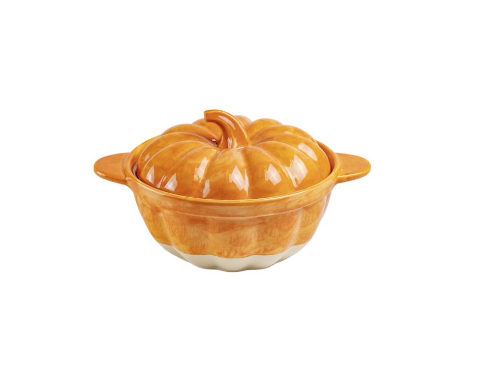 Orange Pumpkin Figural Reactive Glaze Baking Dish with Lid