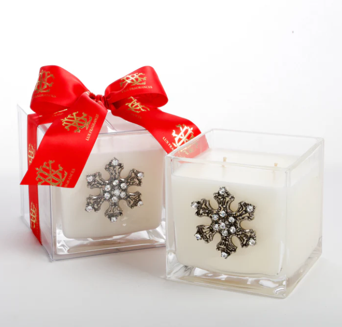 White Christmas Snowflake Glass Candle