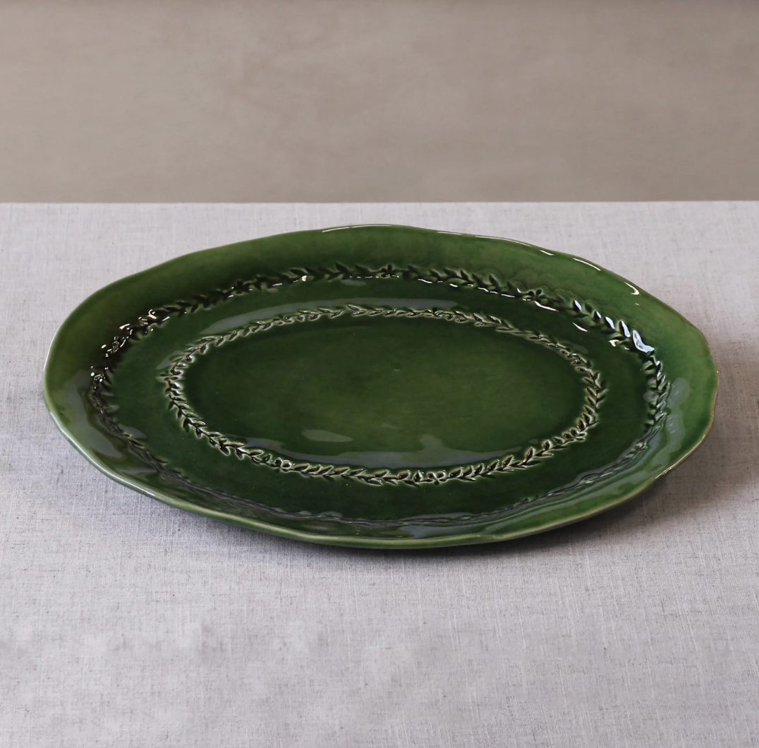 Green Ceramic Valentina Oval Platter - Thumbnail 2