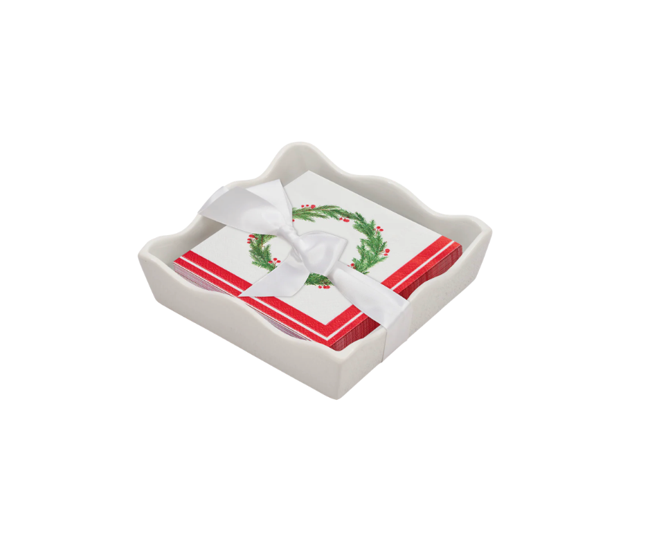 Holiday Cocktail Napkins & Ceramic Tray Set