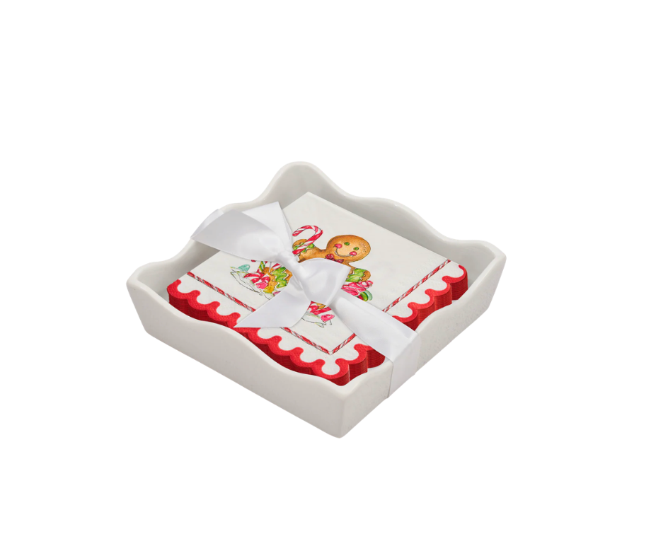 Holiday Cocktail Napkins & Ceramic Tray Set