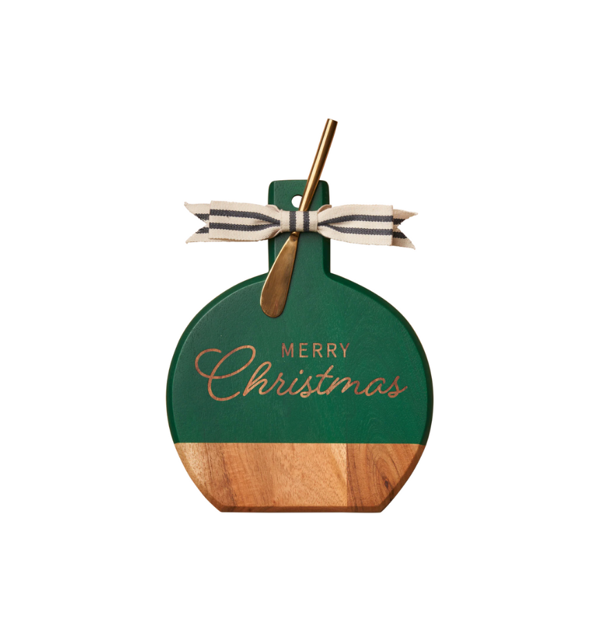 Merry Christmas Acacia Green Serving Board