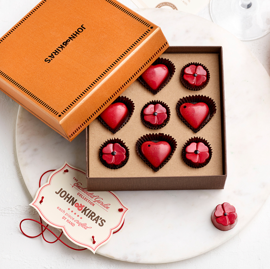 9pc Chocolate Ganache Hearts & Wildflowers