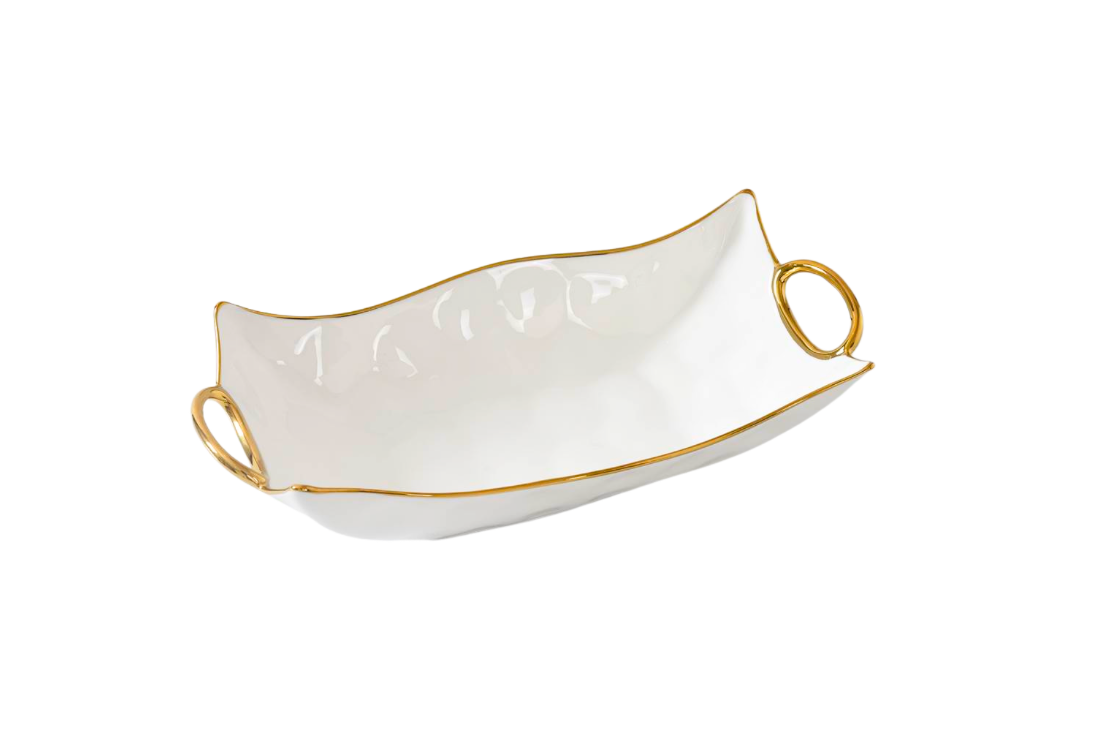Pampa Bay White Porcelain & Gold Rectangular Centerpiece