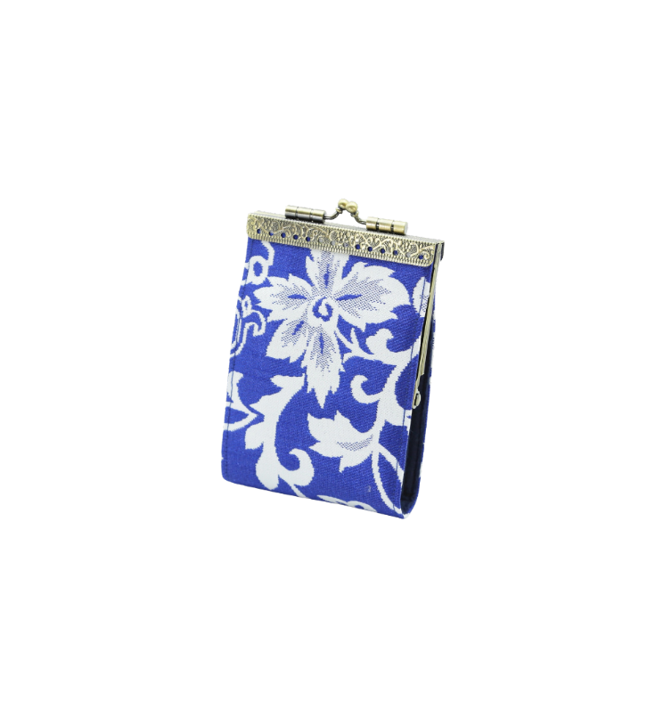 White & Blue Floral Brocade Rfid Card Holder