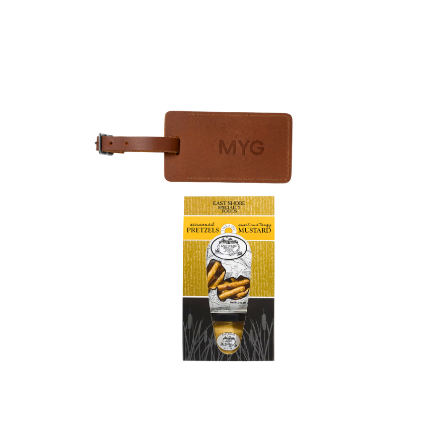 Branded Leather Travel Tag & Gourmet Snack Set