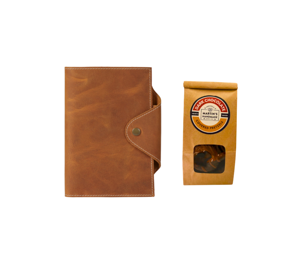 Leather Portfolio & Hand-Dipped Chocolate Pretzels Gift Set
