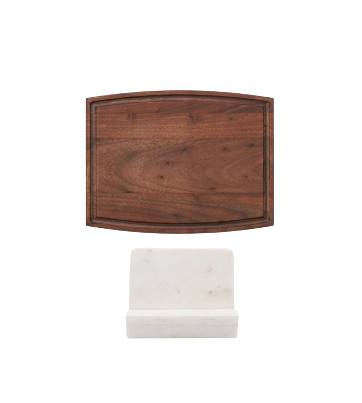 Branded Artisan Walnut Board & Marble Cookbook Holder Set
