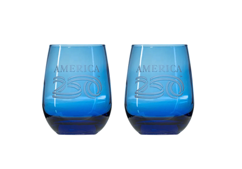 America 250 Blue Stemless Wine Glass - Set of Two