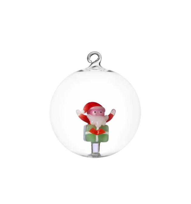 Ichendorf Santa on Green Gift Holiday Round Glass Ornament