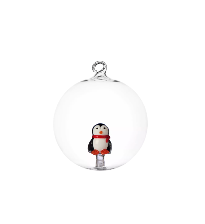 Ichendorf Penguin with Scarf Holiday Round Glass Ornament