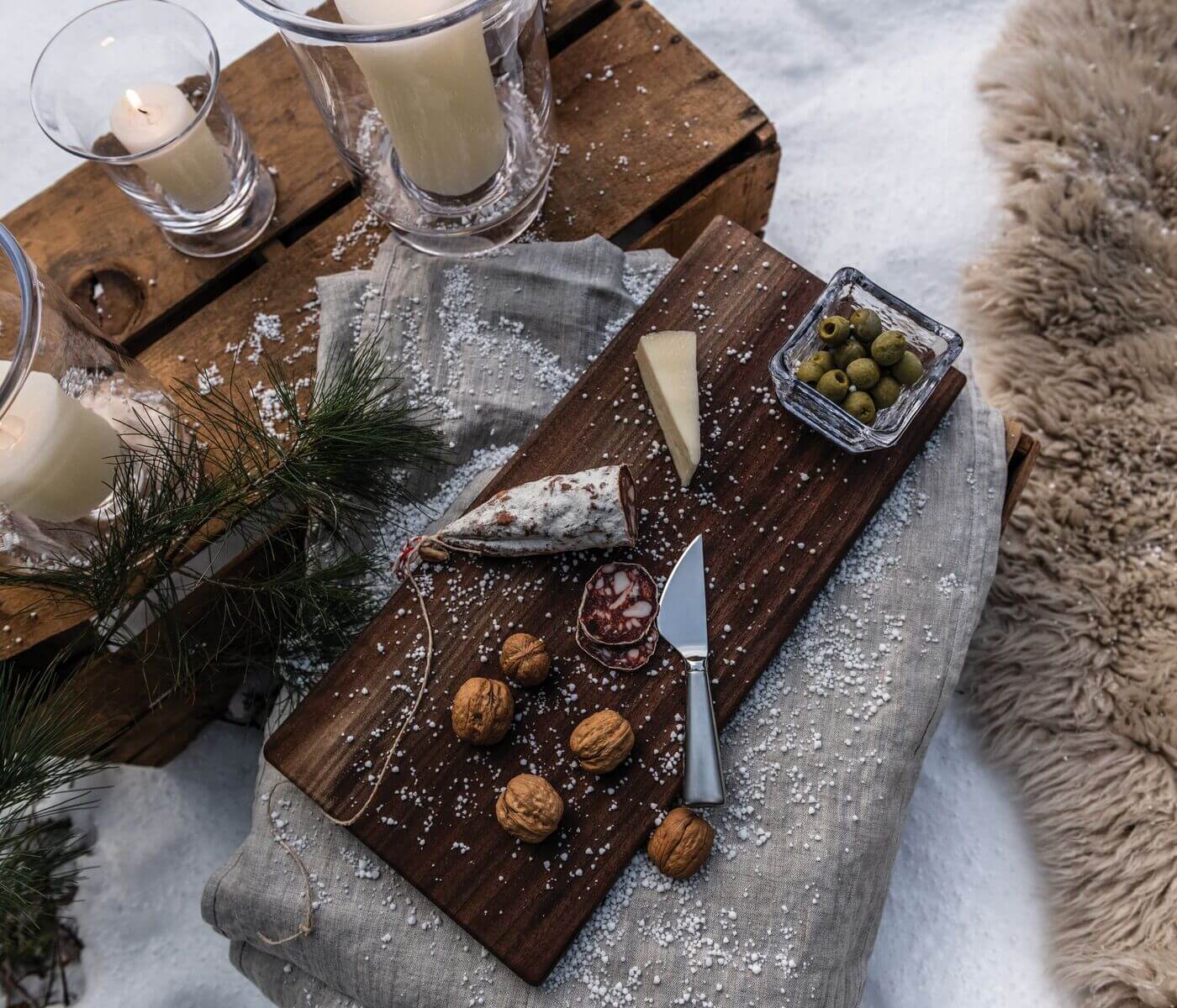 Live Edge Wood Board + Glass Bowl Set — Black Walnut