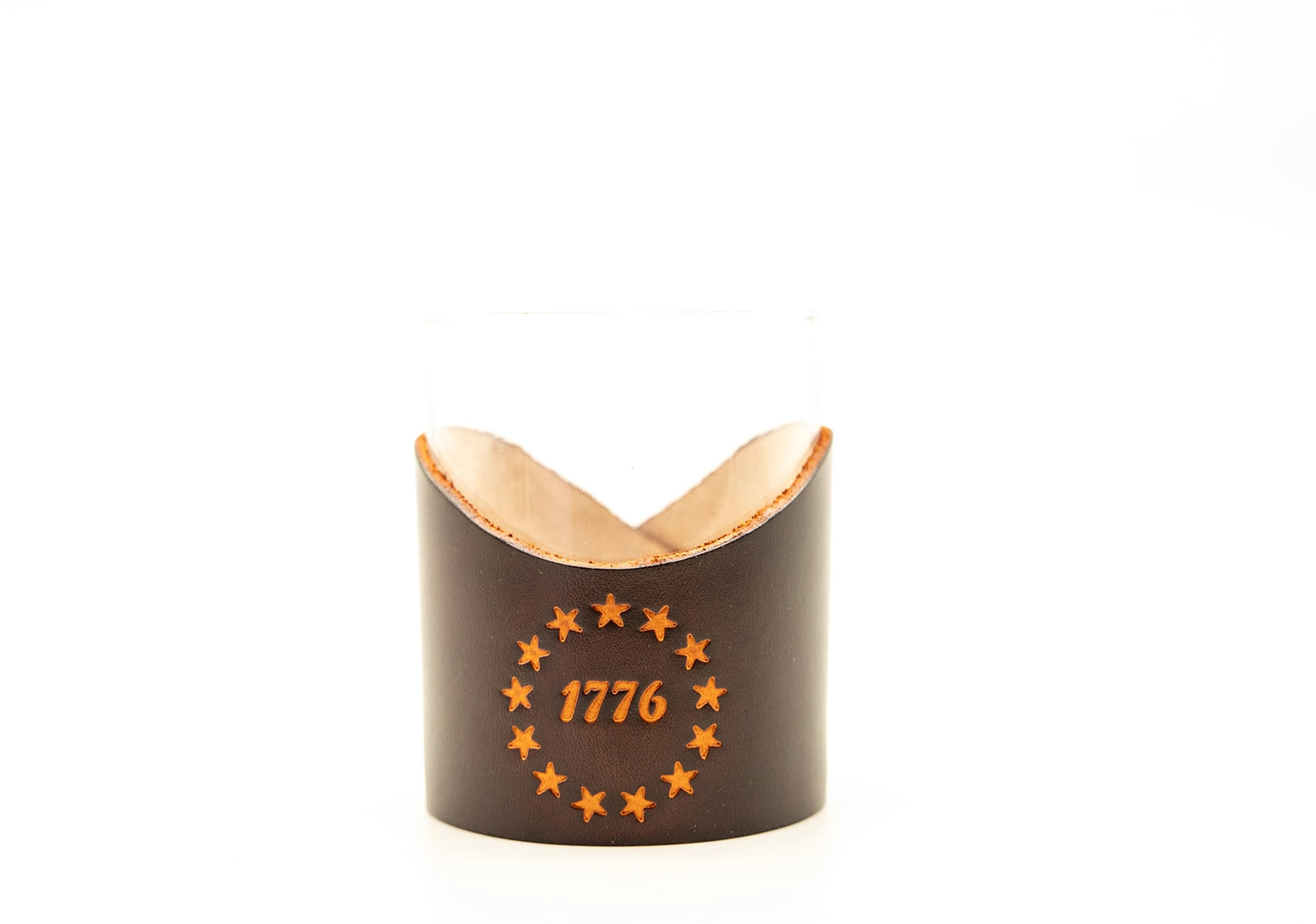 Leather Wrapped 12 oz Rocks Glass - "1776"